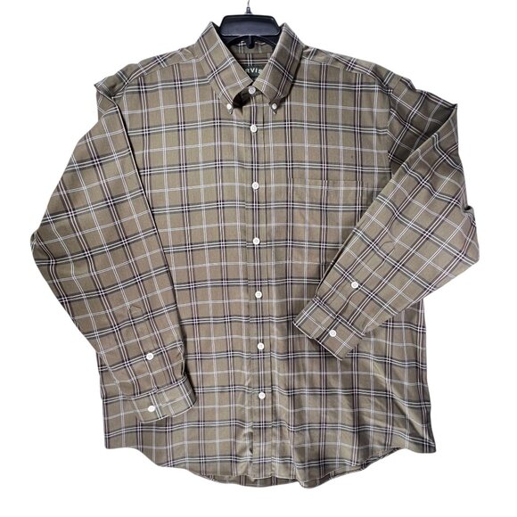 Orvis Mens XL Tan Plaid Button Down Shirt Cotton Collar Pocket Long Sleeve - Picture 2 of 12
